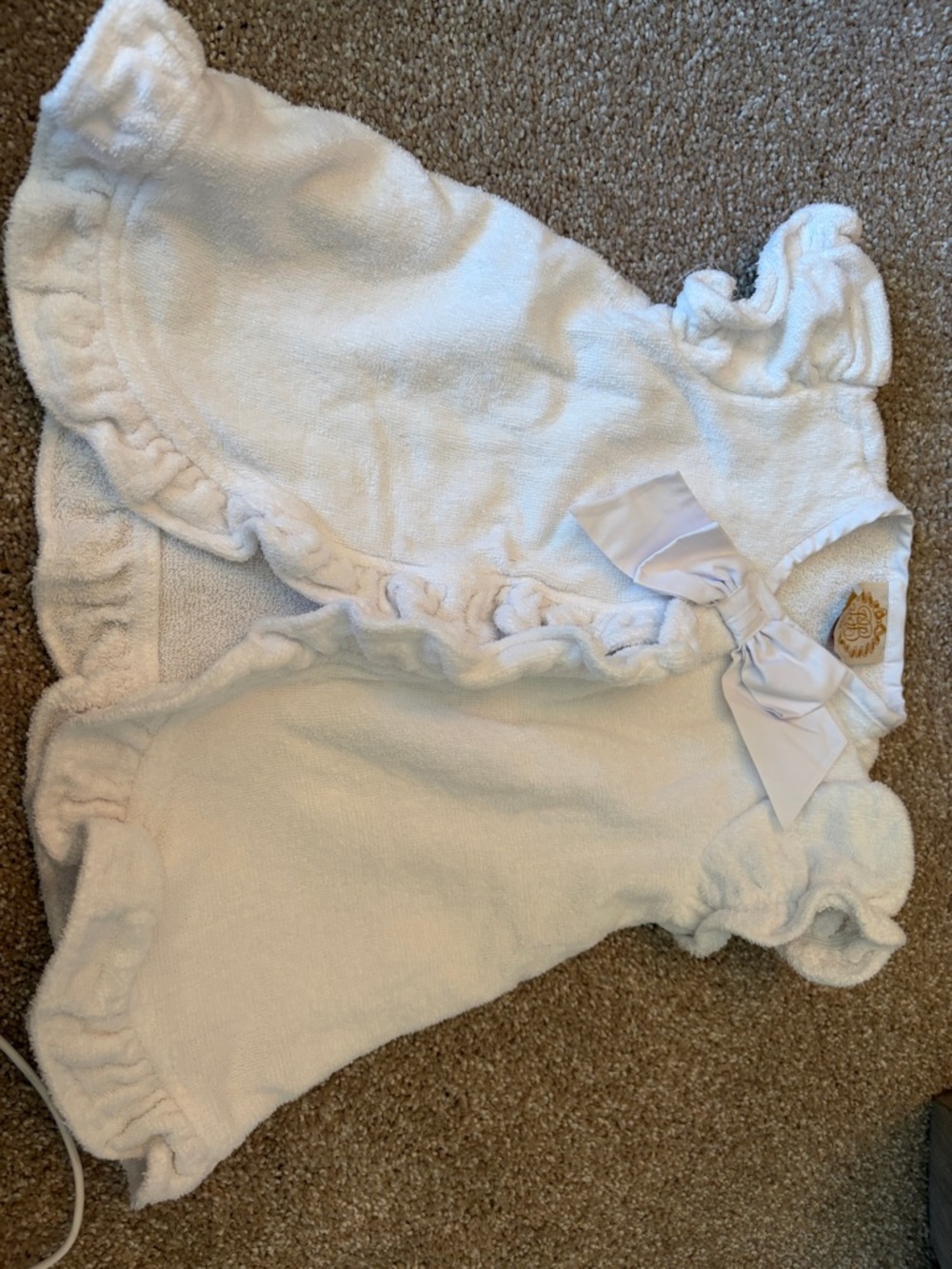 The Beaufort Bonnet Company White Ruffled Terry Baby Swim Cover Up with Bow